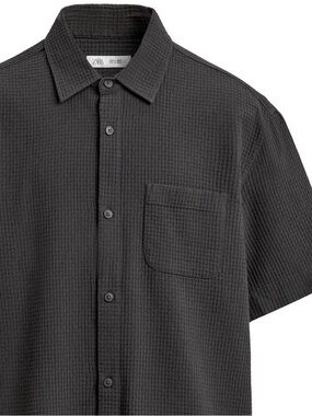 Zara Men’s Black Textured Pocket Button-Down Shirt 100% Cotton Size L